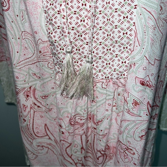 Rose & Thyme Pink Paisley Boho Peasant Blouse Women’s Large Tassel Tie Rayon Top - Picture 5 of 12